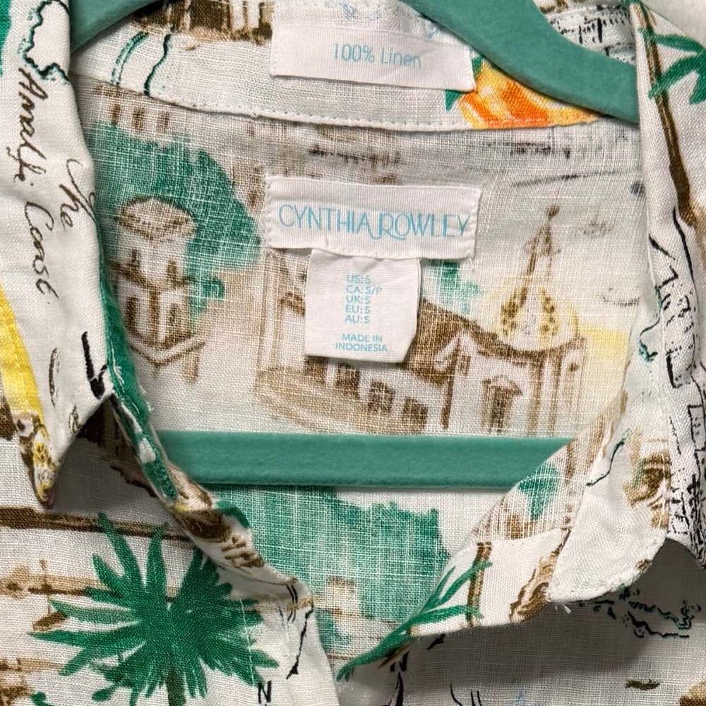 Cynthia Rowley 100% Linen Amalfi Coast Novelty Print Tiered Dress Small Boho - Picture 9 of 9